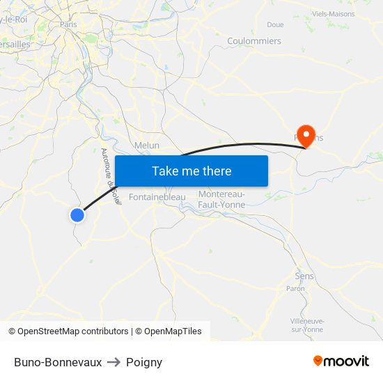 Buno-Bonnevaux to Poigny map
