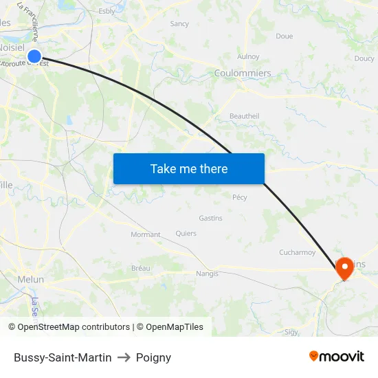 Bussy-Saint-Martin to Poigny map