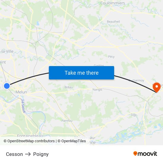 Cesson to Poigny map