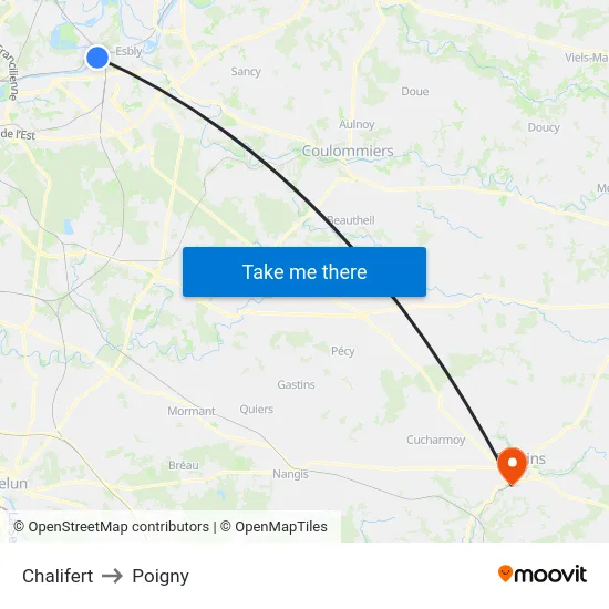 Chalifert to Poigny map