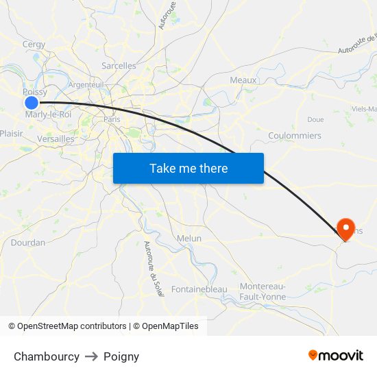 Chambourcy to Poigny map