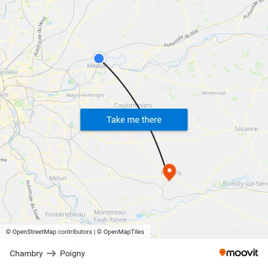 Chambry to Poigny map