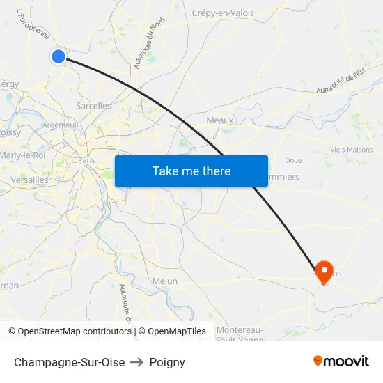 Champagne-Sur-Oise to Poigny map
