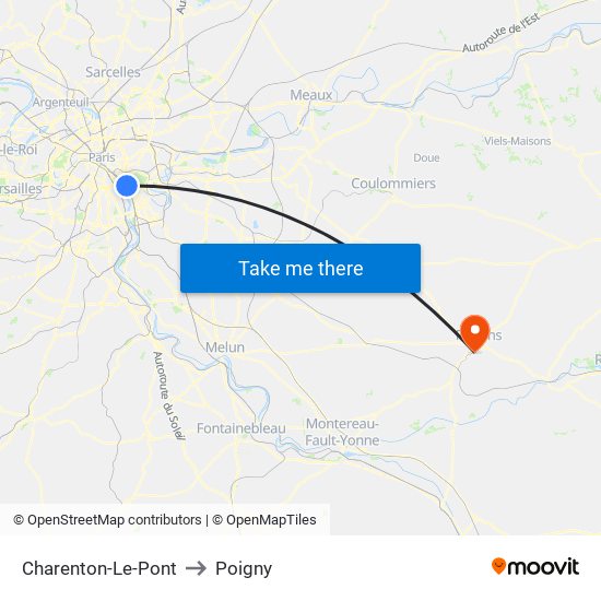 Charenton-Le-Pont to Poigny map