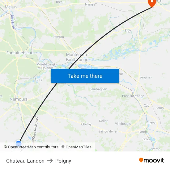 Chateau-Landon to Poigny map