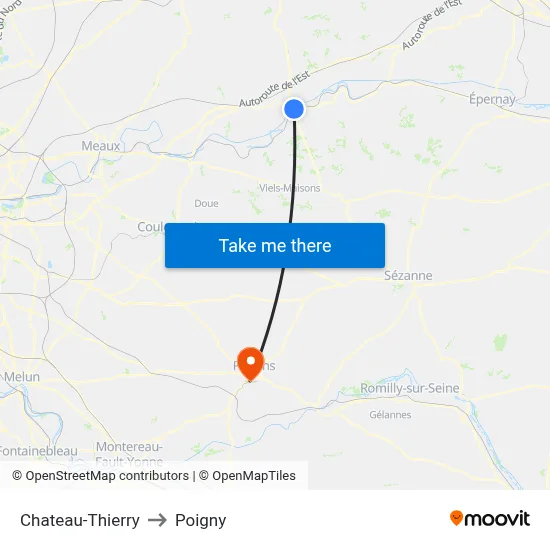 Chateau-Thierry to Poigny map