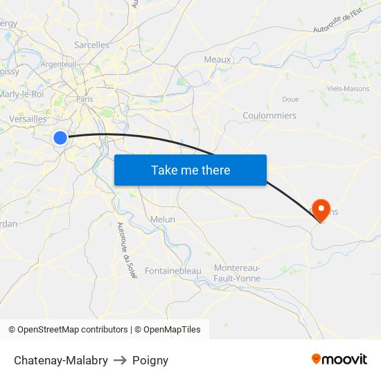 Chatenay-Malabry to Poigny map