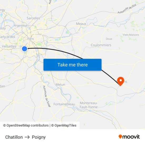 Chatillon to Poigny map