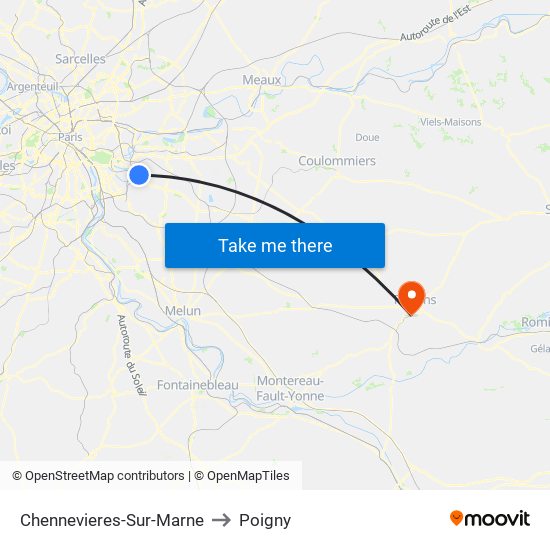 Chennevieres-Sur-Marne to Poigny map