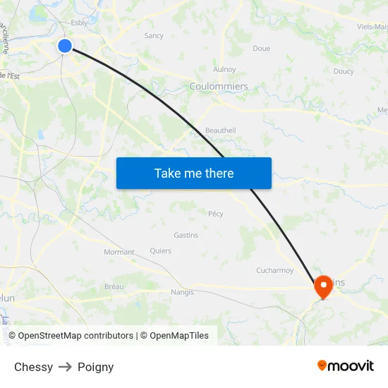 Chessy to Poigny map