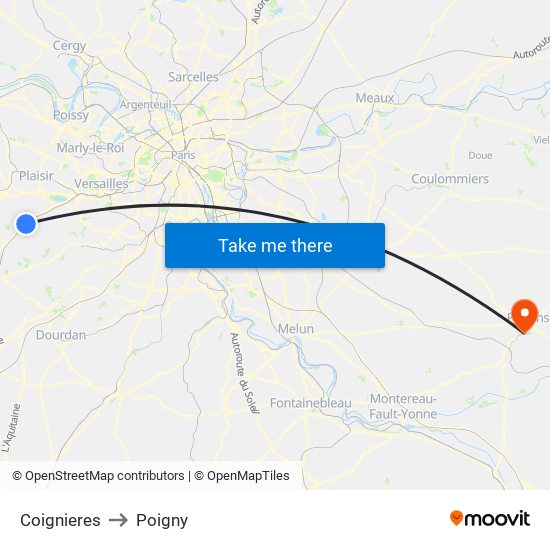 Coignieres to Poigny map