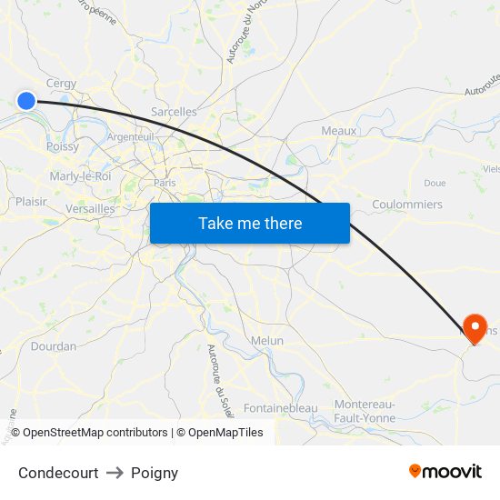Condecourt to Poigny map