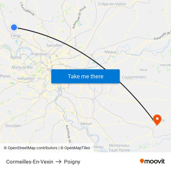 Cormeilles-En-Vexin to Poigny map