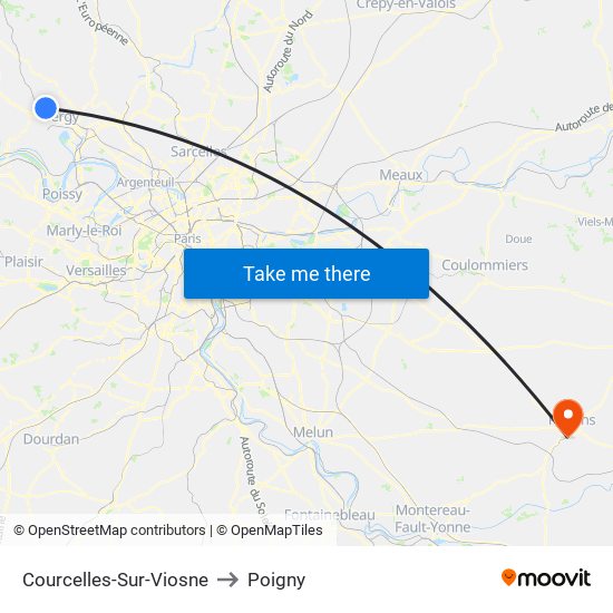 Courcelles-Sur-Viosne to Poigny map