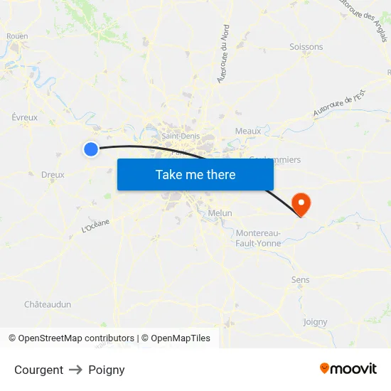 Courgent to Poigny map