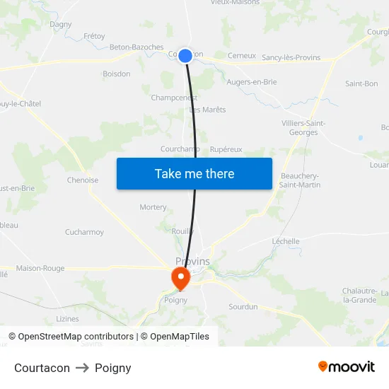 Courtacon to Poigny map