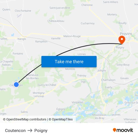 Coutencon to Poigny map