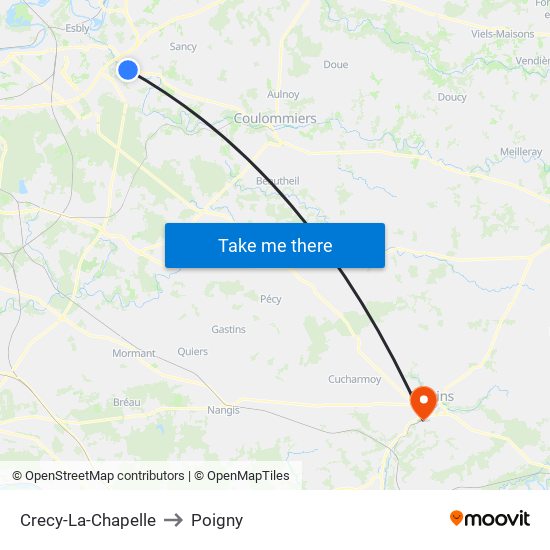 Crecy-La-Chapelle to Poigny map