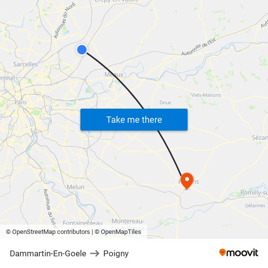 Dammartin-En-Goele to Poigny map