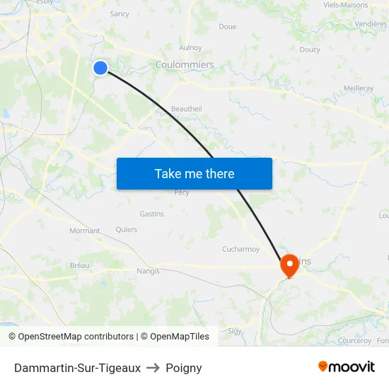 Dammartin-Sur-Tigeaux to Poigny map