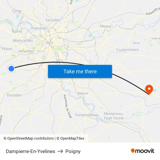 Dampierre-En-Yvelines to Poigny map