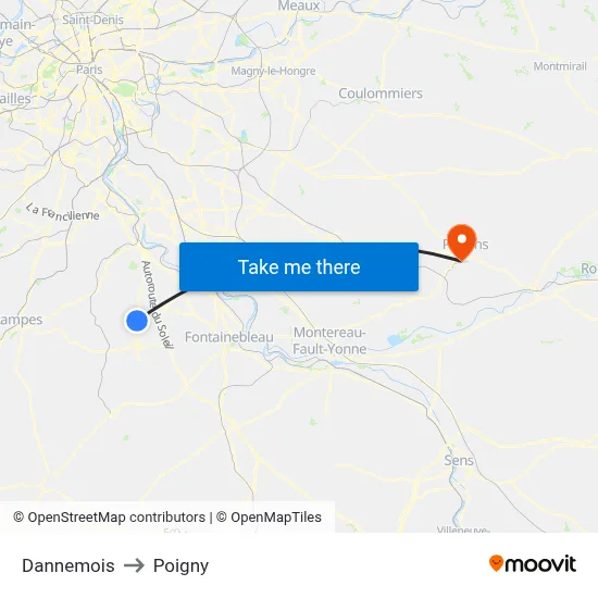 Dannemois to Poigny map