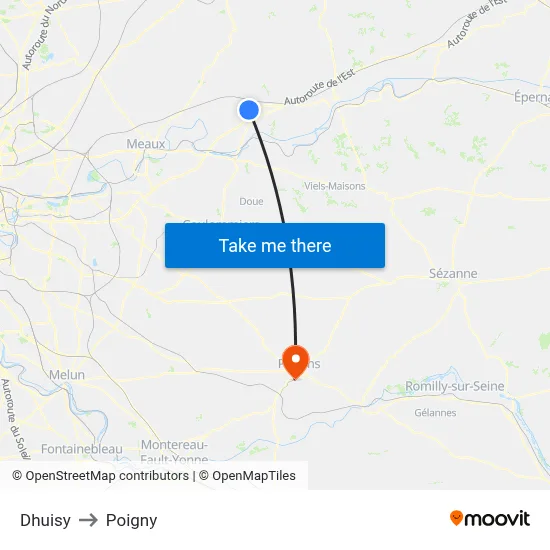 Dhuisy to Poigny map