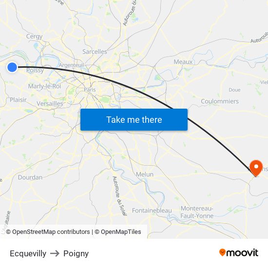 Ecquevilly to Poigny map