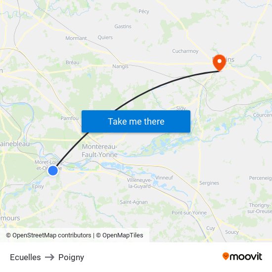 Ecuelles to Poigny map