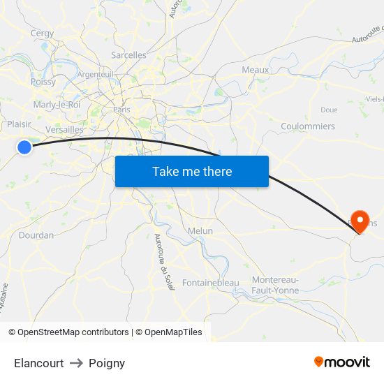 Elancourt to Poigny map