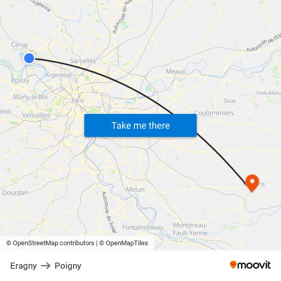 Eragny to Poigny map