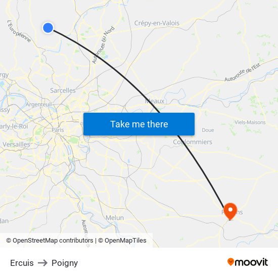 Ercuis to Poigny map