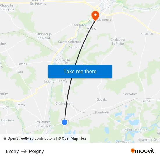 Everly to Poigny map