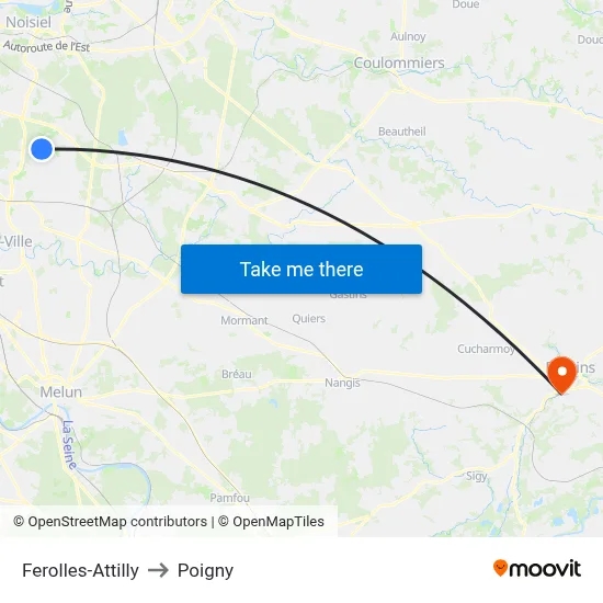 Ferolles-Attilly to Poigny map