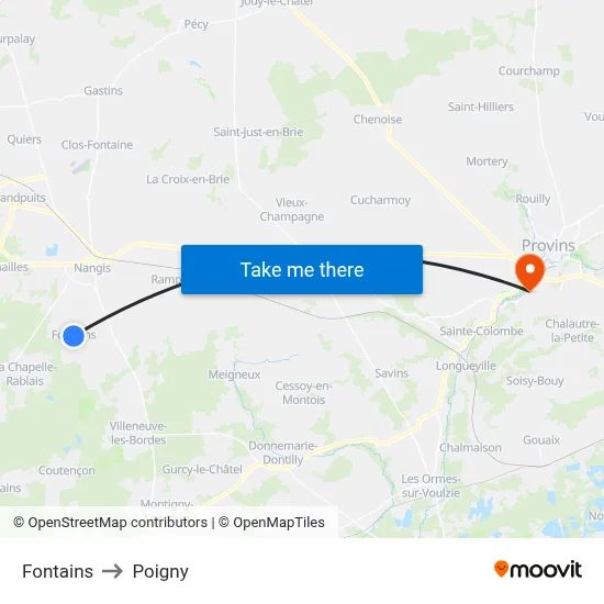 Fontains to Poigny map
