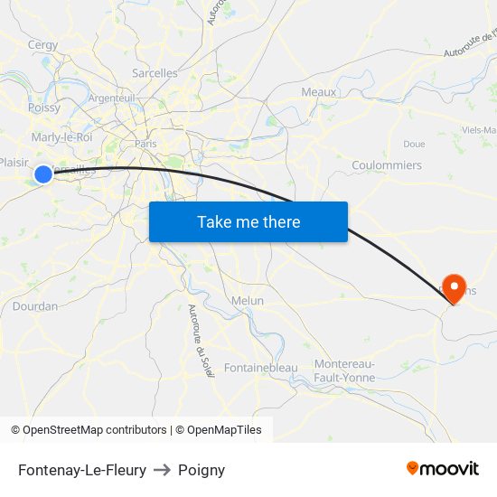 Fontenay-Le-Fleury to Poigny map