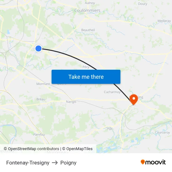 Fontenay-Tresigny to Poigny map
