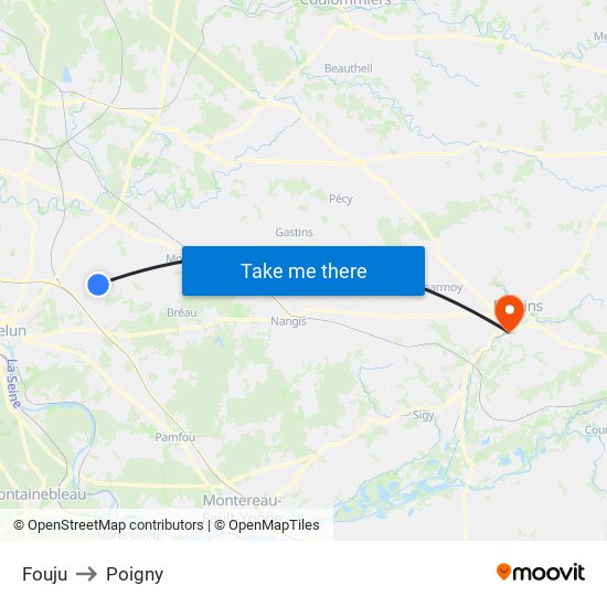 Fouju to Poigny map