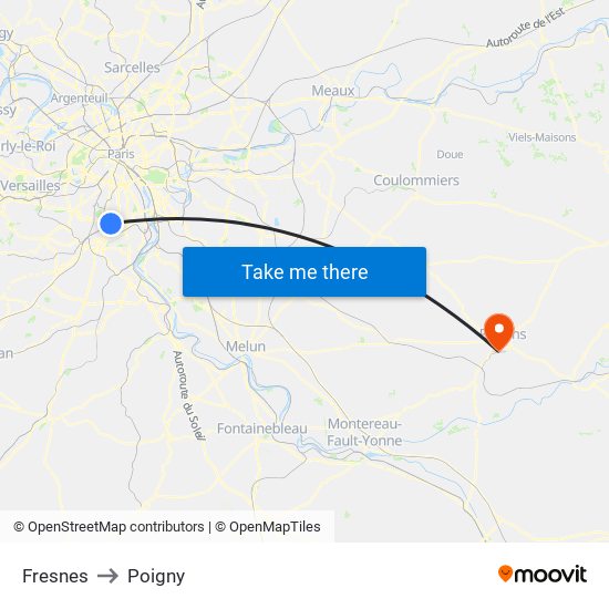 Fresnes to Poigny map