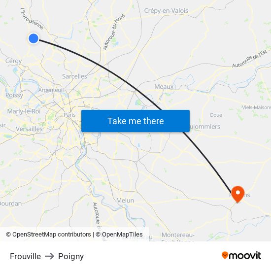 Frouville to Poigny map