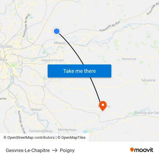 Gesvres-Le-Chapitre to Poigny map