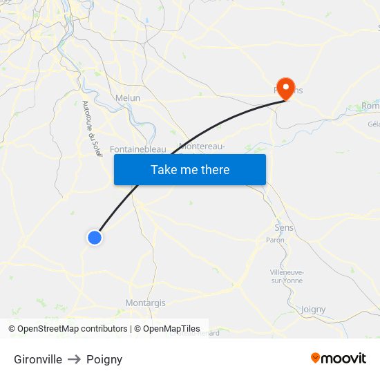 Gironville to Poigny map