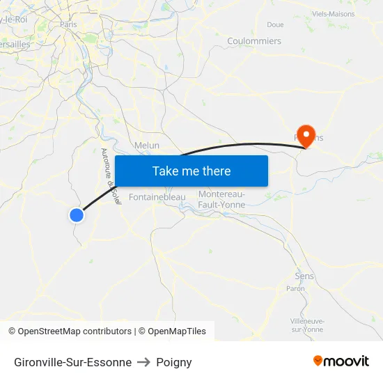 Gironville-Sur-Essonne to Poigny map