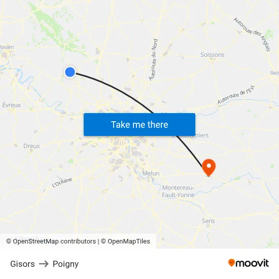 Gisors to Poigny map