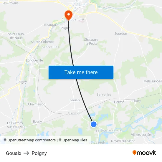 Gouaix to Poigny map
