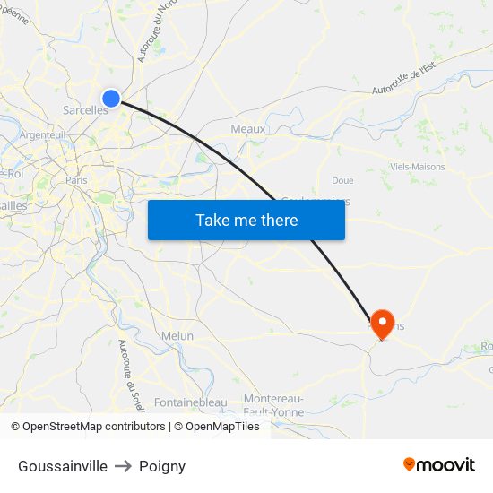 Goussainville to Poigny map