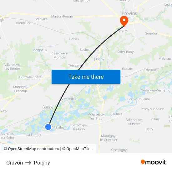 Gravon to Poigny map