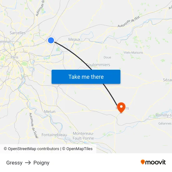 Gressy to Poigny map