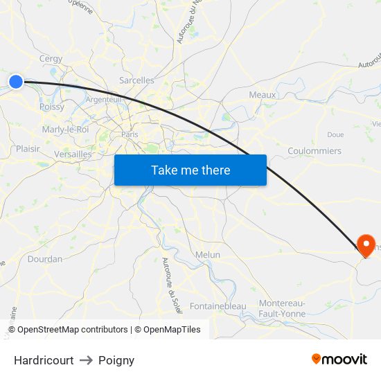 Hardricourt to Poigny map