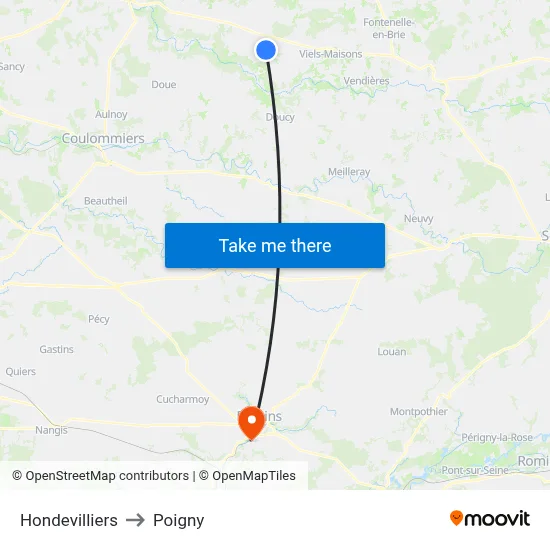 Hondevilliers to Poigny map